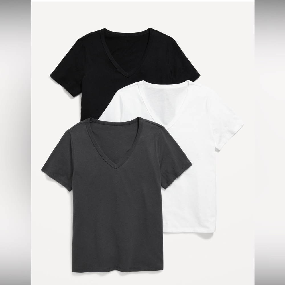 Old Navy 3pk Classic Everywear V-Neck Women's Tops - Black, White, and Gray